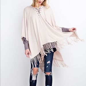 Easel Lace Front Fringe Poncho